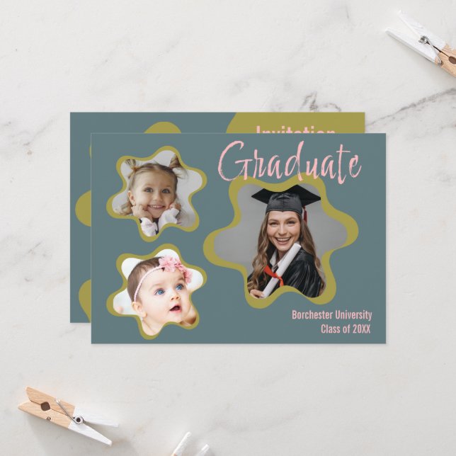 Boho theme Custom Details Graduation Party Invitation (Front/Back In Situ)