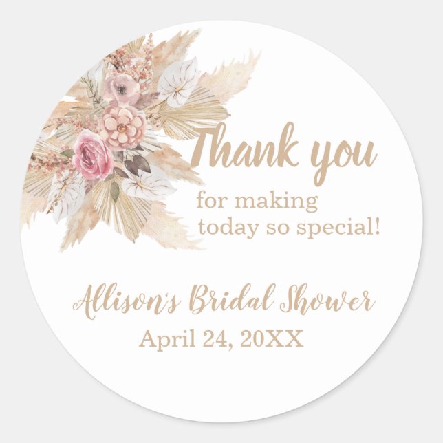 Boho Theme Thank You Bridal Shower Stickers (Front)