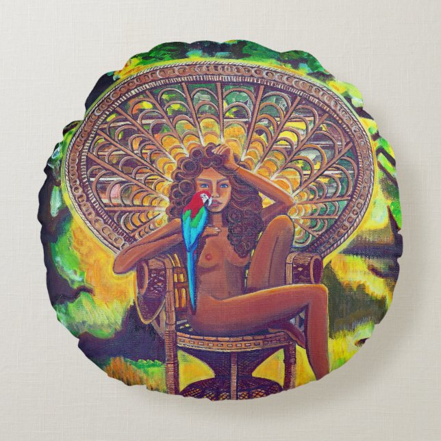 Boho themed Cotton Round Pillow (Front)