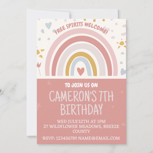 Boho Themed Kids Birthday Party Invitation (Front)