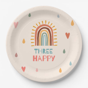 Boho three third Birthday Rainbow  Paper Plate