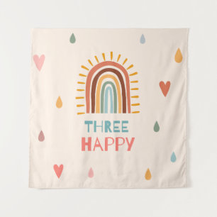 Boho Three Third Birthday Rainbow  Tapestry