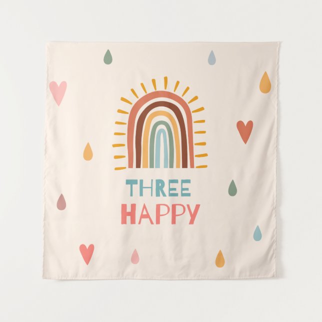 Boho Three Third Birthday Rainbow  Tapestry (Front)