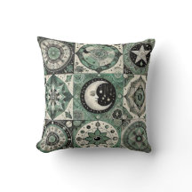 Boho Throw Pillow Moon and Geometric Accent