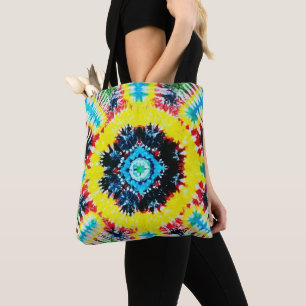Boho Tie-Dyed Folk Art Vibrant Rainbow Colours Tote Bag