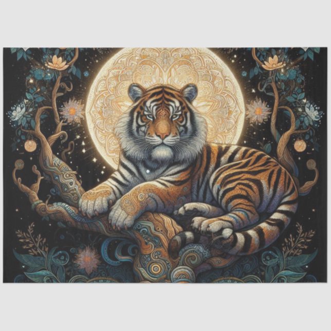 Boho Tiger in Tree with Moon  Tissue Paper (Front)