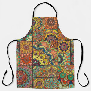 Boho tile set and seamless pattern. Colorful patch Apron
