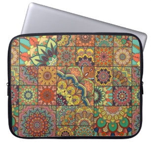 Boho tile set and seamless pattern. Colourful patc Laptop Sleeve