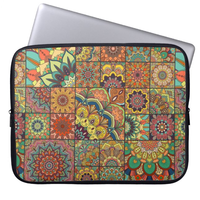 Boho tile set and seamless pattern. Colourful patc Laptop Sleeve (Front)