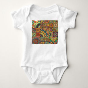 Boho tiles: colourful patchwork seamless pattern baby bodysuit