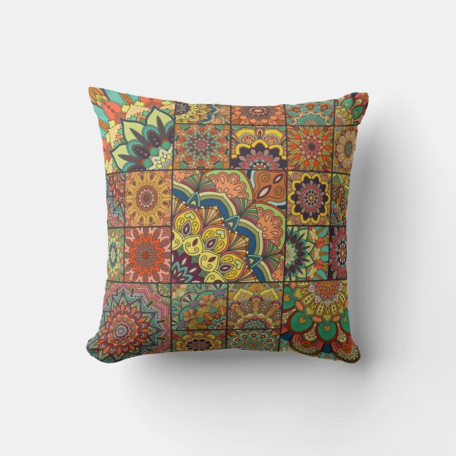 Boho tiles: colourful patchwork seamless pattern cushion (Front)