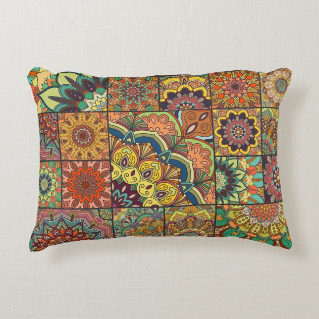 Boho tiles: colourful patchwork seamless pattern decorative cushion (Front)