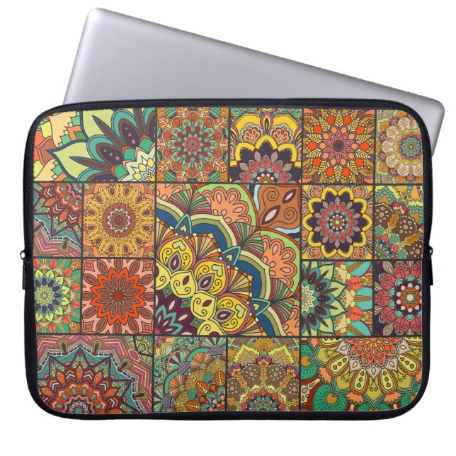 Boho tiles: colourful patchwork seamless pattern laptop sleeve (Front)
