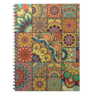 Boho tiles: colourful patchwork seamless pattern notebook