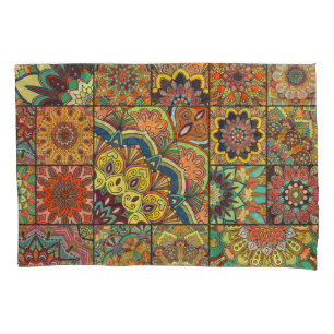 Boho tiles: colourful patchwork seamless pattern pillowcase