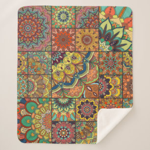Boho tiles: colourful patchwork seamless pattern sherpa blanket