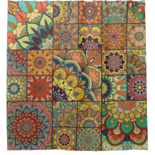Boho tiles: colourful patchwork seamless pattern shower curtain