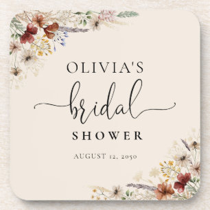 Boho Tiny Wildflower Bridal Shower Coaster
