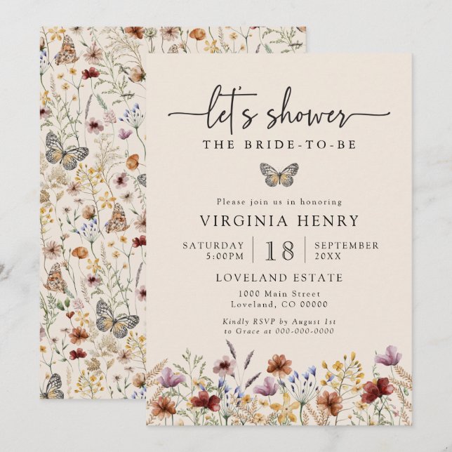 Boho Tiny Wildflower Bridal Shower Invitation (Front/Back)