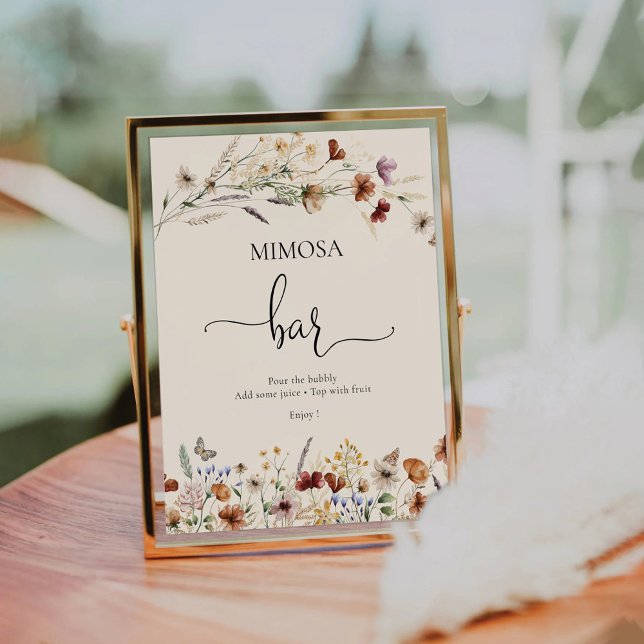 Boho Tiny Wildflower Gold Mimosa Bar Sign (Creator Uploaded)