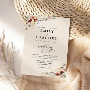 Boho Tiny Wildflower Wedding Ceremony Invitation