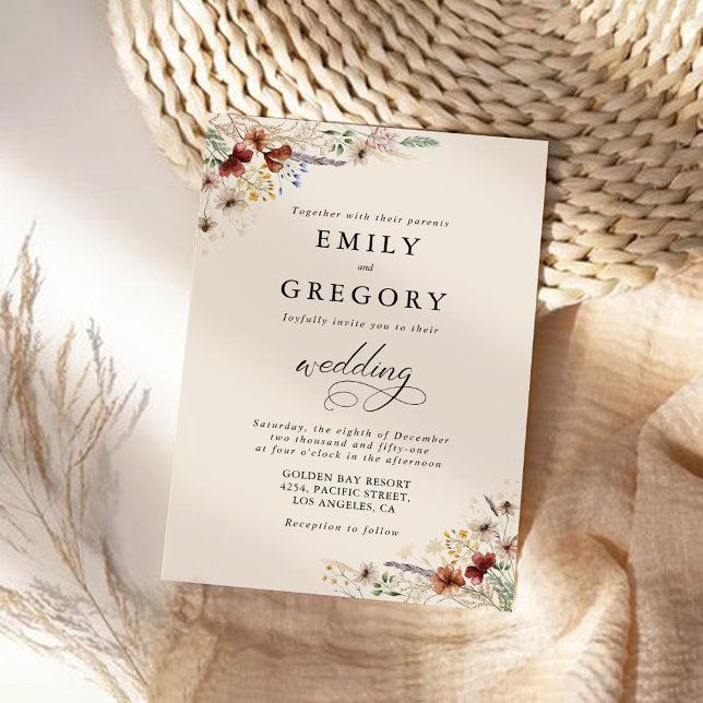 Boho Tiny Wildflower Wedding Ceremony Invitation (Creator Uploaded)