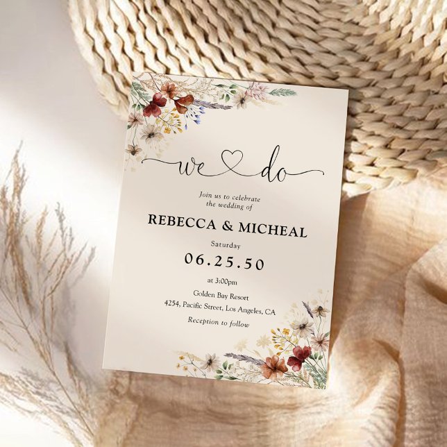 Boho Tiny Wildflower Wedding Ceremony Invitation (Creator Uploaded)