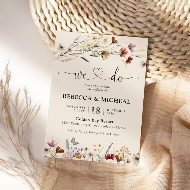 Boho Tiny Wildflower Wedding Ceremony Invitation (Creator Uploaded)