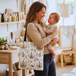 Boho Tipi Custom Name Baby Tote Bag