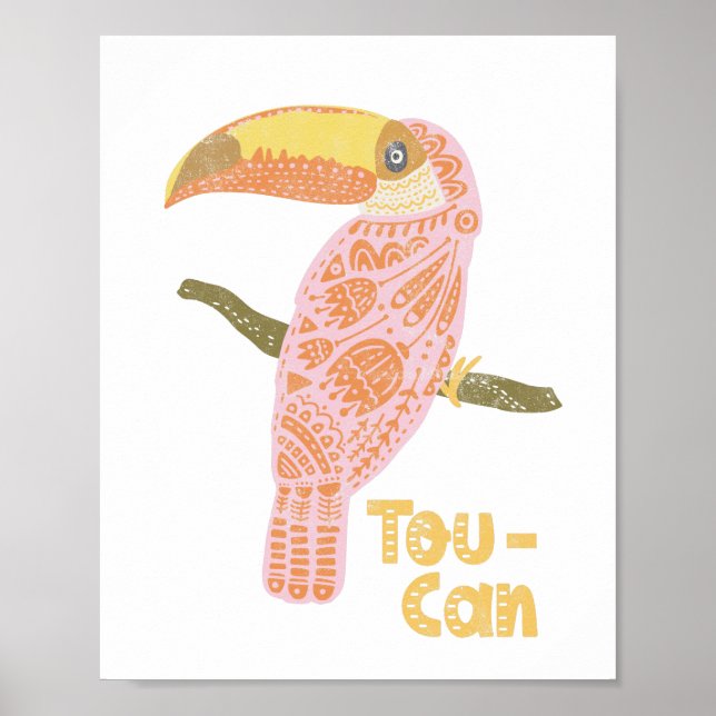 Boho Toucan Folk Pink Inspirational Quote Pun Poster (Front)