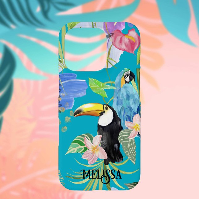 Boho Toucan Tropical Floral Case-Mate iPhone Case (Tropical delight iphone case is colorful and whimsical. Featuring birds: Toucan and Parrot)