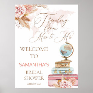 Boho Travelling Miss to Mrs Bridal Shower Welcome Poster