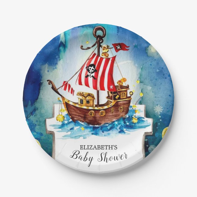 Boho Treasure Pirate Baby Shower Paper Plate (Front)