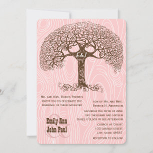 Boho Tree Crabapple Pink Wood grain Wedding Invite