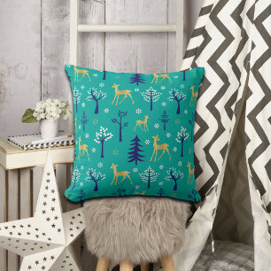 Boho Trees Gold Deers Modern Cushion