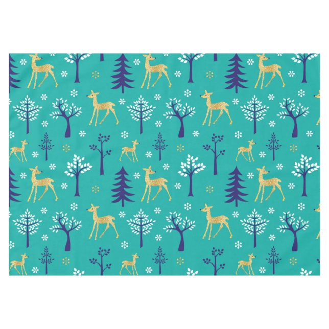 Boho Trees Gold Deers Modern Tablecloth (Front (Horizontal))