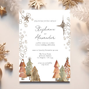 Boho Trees Stars QR Code Christmas Wedding  Invitation