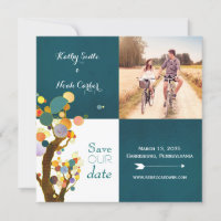 Boho Trees Teal Wedding Photo Save the Date
