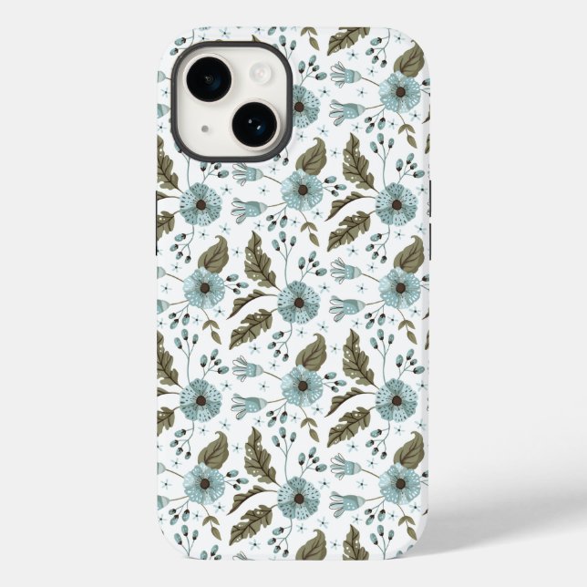 Boho Trendy Blue Green Floral Case-Mate iPhone Case (Back)