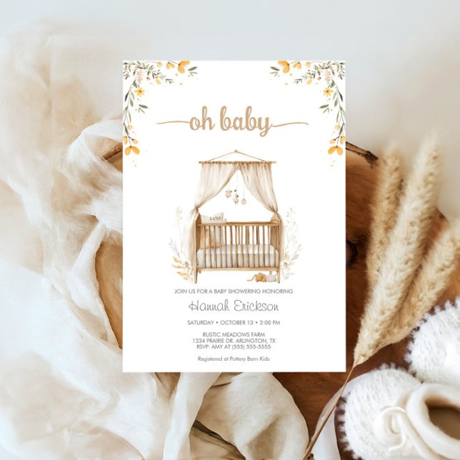 Boho Trendy Neutral Nursery Crib Baby Shower Invitation (Creator Uploaded)
