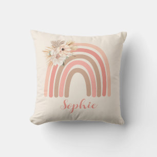Boho Trendy Rainbow Pink Dried Flowers  Cushion