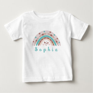 Boho Trendy Rainbow with Personalised Name Baby T-Shirt