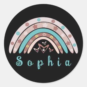 Boho Trendy Rainbow with Personalised Name Classic Round Sticker