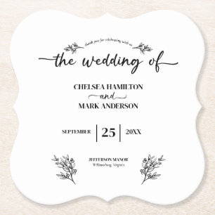 Boho Trendy Script Wedding Paper Coaster