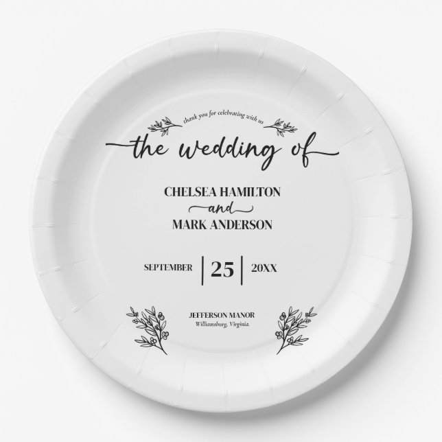 Boho Trendy Script Wedding Paper Plate (Front)