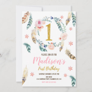 Boho Tribal 1st Birthday Invitation for a Girl