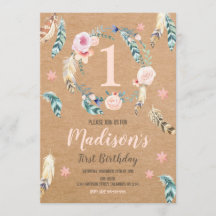 Boho Tribal 1st Birthday Invitation for a Girl