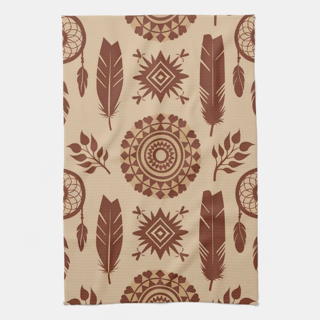 Boho Tribal Abstract Pattern | Earthy Geometric Tea Towel (Vertical)