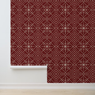 Boho Tribal Arrows and Stars, Cream on Burgundy Wallpaper