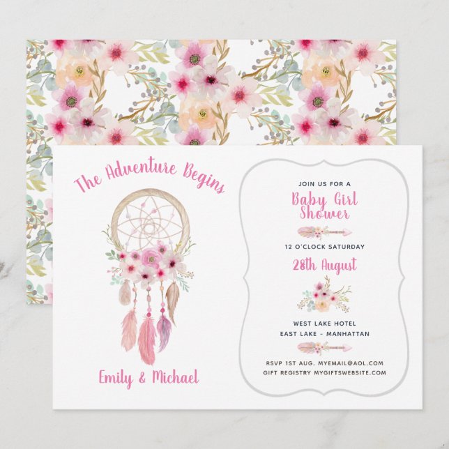 Boho Tribal Baby Girl Shower Dream Catcher Invitation (Front/Back)